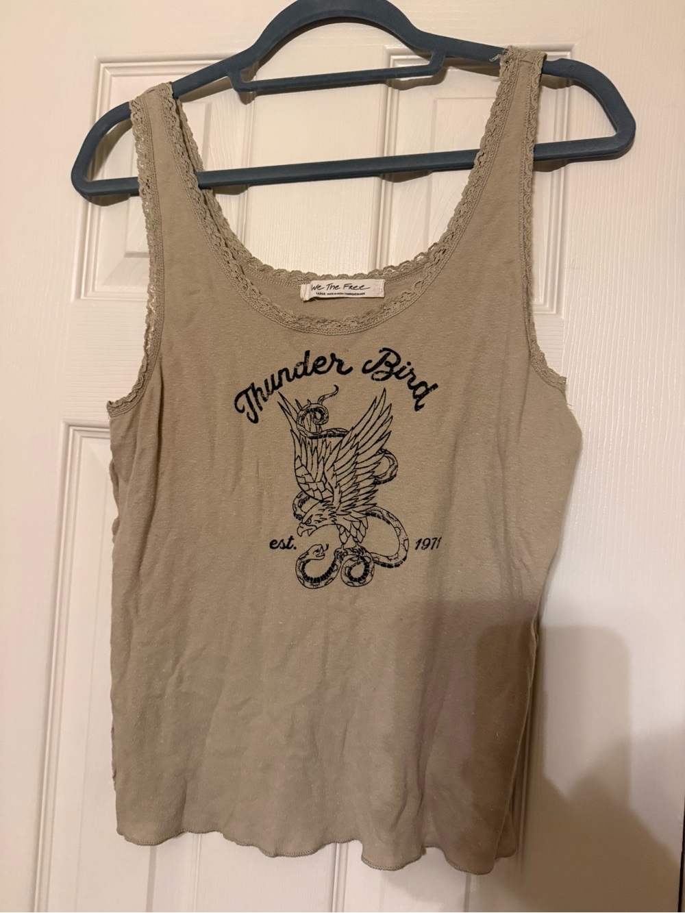 Free People Olive Lace-Trim Thunderbird Graphic Tank